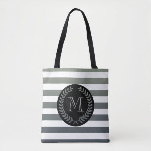 Tote Bag Monogramme de couronne de laurier gris