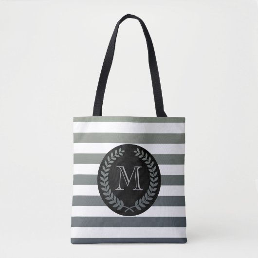 Tote Bag Monogramme de couronne de laurier gris (Devant)