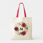 Tote Bag Monogramme de couronne florale aquarelle boho bord (Dos)