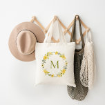 Tote Bag Monogramme de couronne florale lunaire<br><div class="desc">Sac fourre-tout sur mesure avec cadre floral illustré et doux,  personnalisé avec votre monogramme ou autre texte personnalisé. Cliquez sur Customiser pour modifier les polices de texte et les couleurs pour créer votre propre design unique. Adorable pour les cadeaux de demoiselles d'honneur !</div>