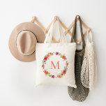 Tote Bag Monogramme de couronne florale lunaire<br><div class="desc">Sac fourre-tout sur mesure avec cadre floral illustré et doux,  personnalisé avec votre monogramme ou autre texte personnalisé. Cliquez sur Customiser pour modifier les polices de texte et les couleurs pour créer votre propre design unique. Adorable pour les cadeaux de demoiselles d'honneur !</div>