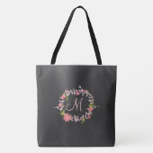 Tote Bag monogramme de couronne florale rose (Devant)