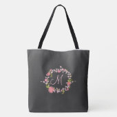 Tote Bag monogramme de couronne florale rose (Dos)