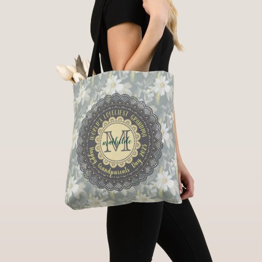 Tote Bag Monogramme de dentelle marron de la plus belle gra (De près)