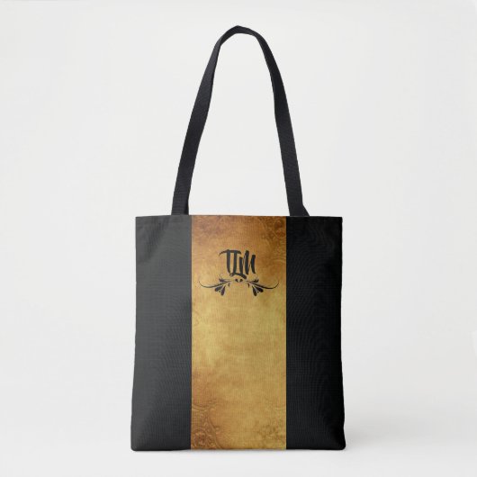 Tote Bag Monogramme de design noir et or classique (Devant)