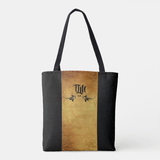Tote Bag Monogramme de design noir et or classique (Dos)