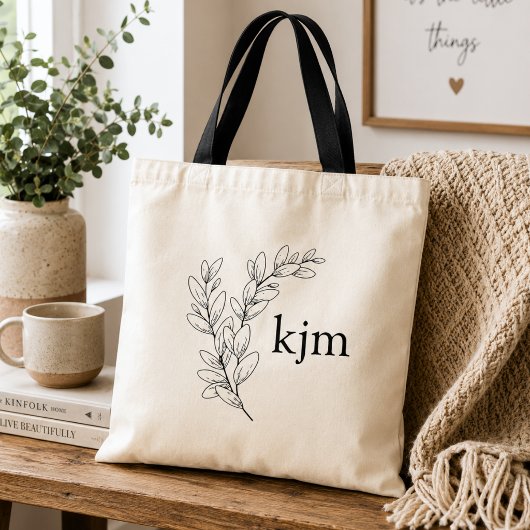 Tote Bag Monogramme de feuillage minimaliste