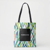 Tote Bag Monogramme de feuille aquarelle abstraite moderne (Devant)