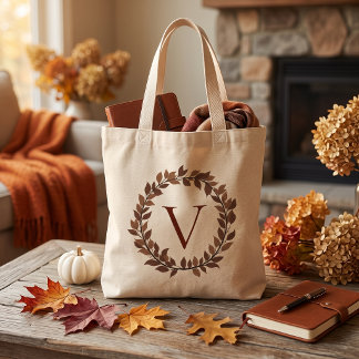 Tote Bag Monogramme de feuille d'automne Nom initial Concep