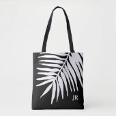 Tote Bag Monogramme de feuille de palme noir et blanc (Devant)