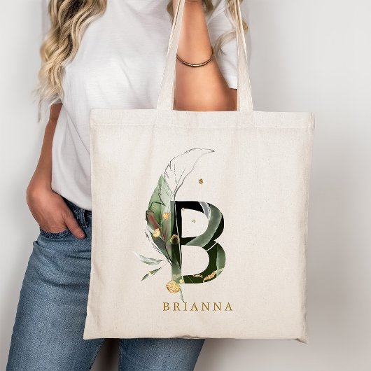 Tote Bag Monogramme de feuilles tropicales Lettre "B" Perso