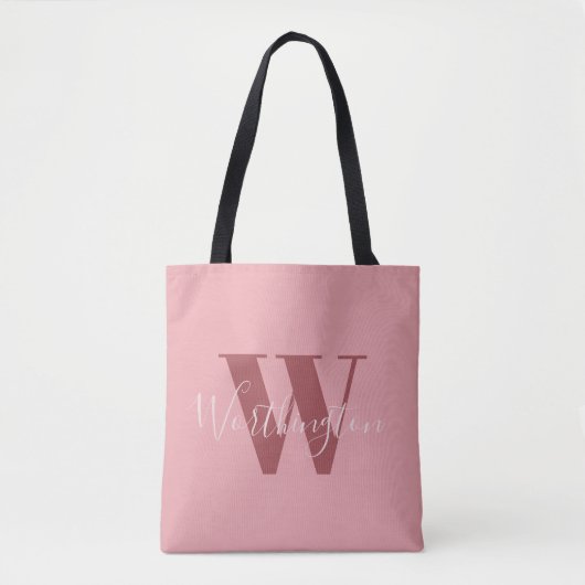 Tote Bag Monogramme de fille et nom rose roux (Devant)