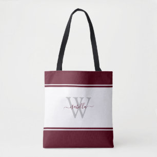 Tote Bag Monogramme de fille moderne Burgundy