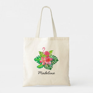 Tote Bag Monogramme de flamant tropical floral