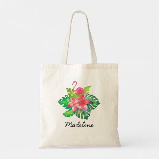 Tote Bag Monogramme de flamant tropical floral (Dos)