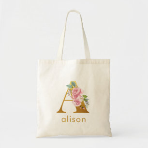 Tote Bag Monogramme de fleurs Nom floral Initiale de la dem