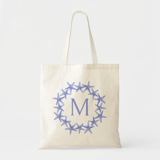 Tote Bag Monogramme de gerbe de poisson étoilé bleu et blan (Devant)