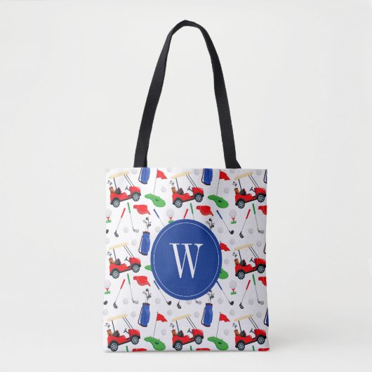 Tote Bag Monogramme de golf rouge bleu et vert (Devant)