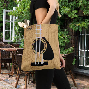 Tote Bag Monogramme de guitare acoustique vieilli