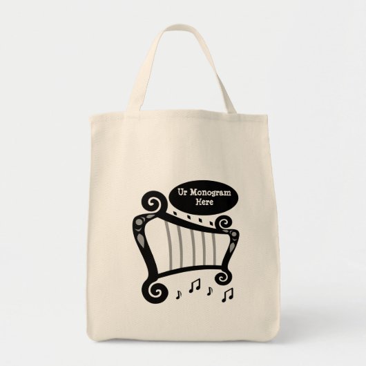 Tote Bag Monogramme de harpe noire et blanche (Devant)