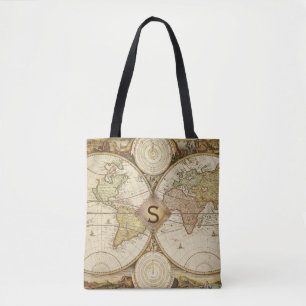 Tote Bag Monogramme de la carte du monde vintage