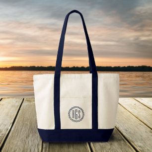 Tote Bag Monogramme de la corde bleue de la marine nautique