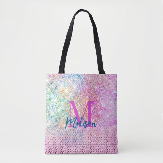 Tote Bag monogramme de la fausse parties scintillant rose u (Devant)