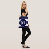 Tote Bag Monogramme de la marine nautique et de la bande bl (Sur le modèle)