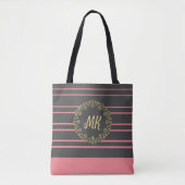 Tote Bag Monogramme de la pêche et du gris (Devant)