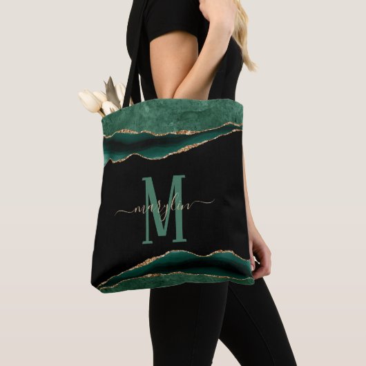 TOTE BAG MONOGRAMME DE L'AGATE D'ÉMERAUDE ET D'OR (De près)