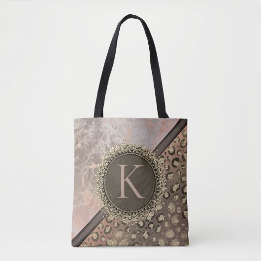Tote Bag Monogramme de léopard de marbre Rose usé (Devant)