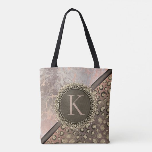 Tote Bag Monogramme de léopard de marbre Rose usé (Dos)