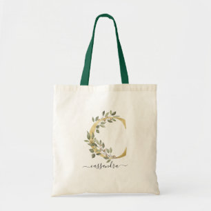 Tote Bag Monogramme de lettre "C" en or avec verdure biolog