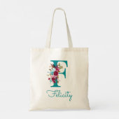 Tote Bag Monogramme de lettre F en écriture avec fleurs en  (Dos)