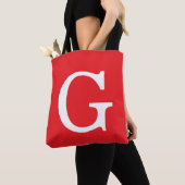 Tote Bag Monogramme de lettre initiale rouge blanc simple (De près)