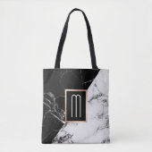 Tote Bag Monogramme de marbre blanc noir à la mode de (Devant)