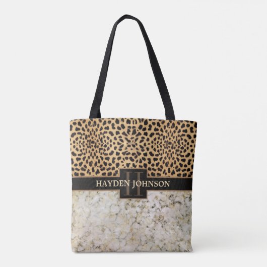 Tote Bag Monogramme de marbre de tache de léopard (Dos)