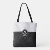 Tote Bag Monogramme de marbre noir et blanc (Dos)