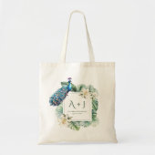 Tote Bag Monogramme de Mariage floral de paon indien tropic (Devant)