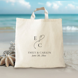 Tote Bag Monogramme de mariage Minimaliste Simple Élégant N