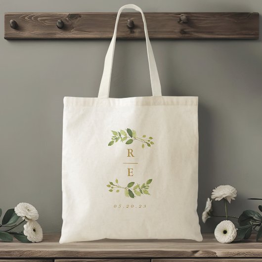 Tote Bag Monogramme de mariage Vert et Or