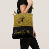Tote Bag Monogramme de mariée élégant or et noir (De près)