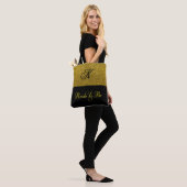 Tote Bag Monogramme de mariée élégant or et noir (Sur le modèle)