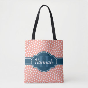 Tote Bag Monogramme de marine Motif rose blanc pointillé