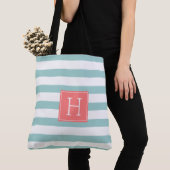 Tote Bag Monogramme de menthe et de corail (De près)