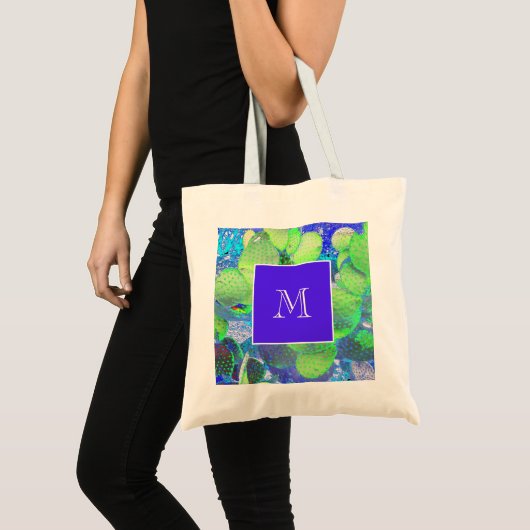 Tote Bag Monogramme de motards vert vert désert Pear Cactus (Devant (produit))
