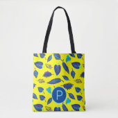 Tote Bag Monogramme de Motif de feuille tropicale jaune vif (Devant)