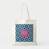 Tote Bag Monogramme de Motif géométrique rose et bleu chaud (Devant)