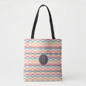 Tote Bag Monogramme de Motif rétro de ligne géométrique (Devant)