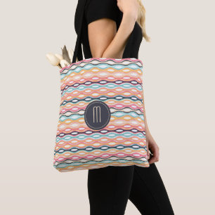Tote Bag Monogramme de Motif rétro de ligne géométrique